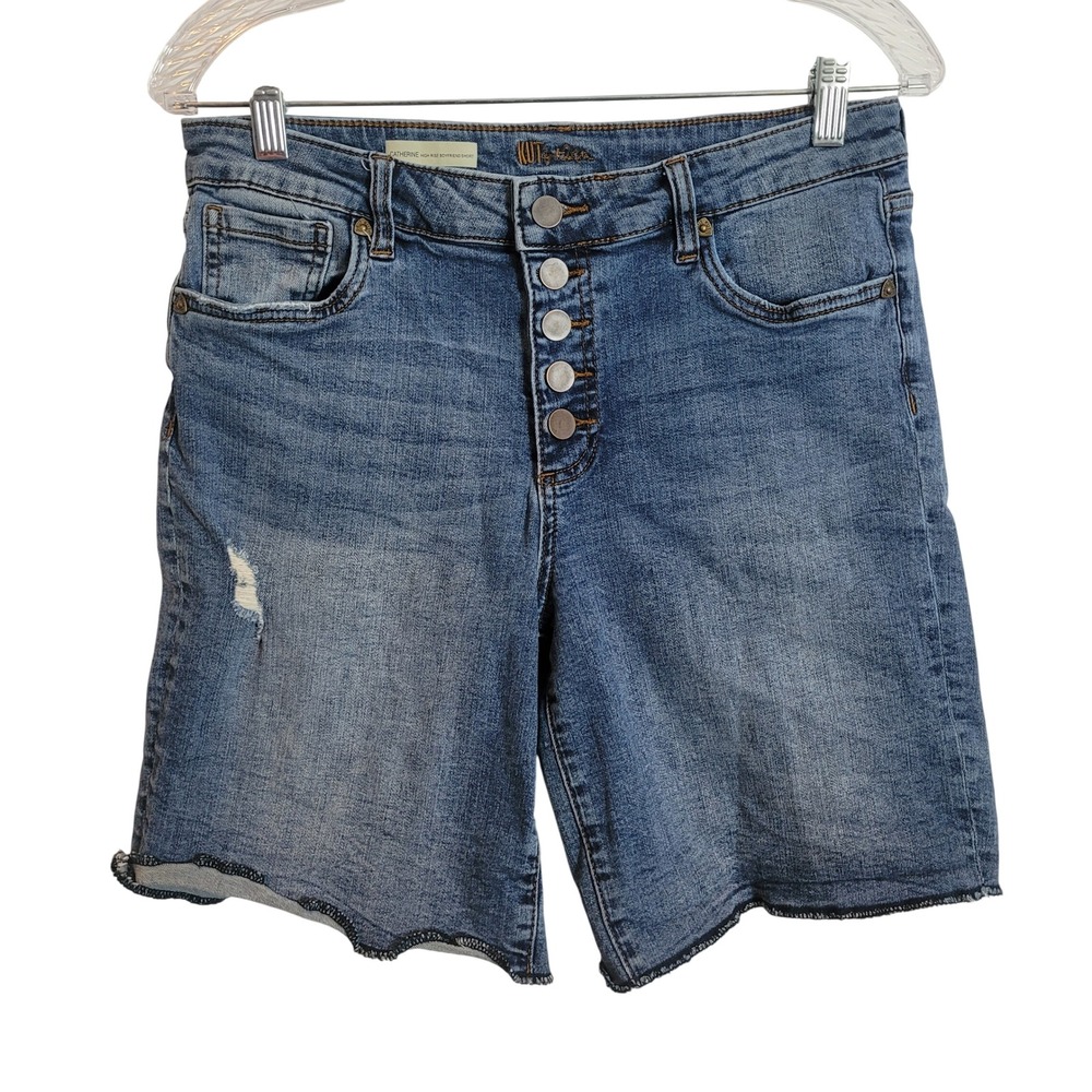 Kut from‎ the Kloth Catherine High Rise Boyfriend Shorts Blue Denim Women Size 8